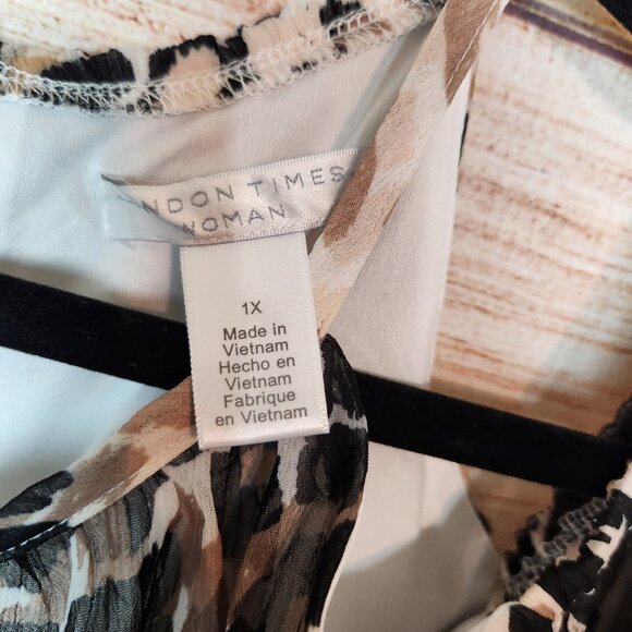 London Times Woman Cold Shoulder Midi Leopard Print Beige Brown Dress Size 1X - Picture 11 of 16